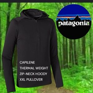 PATAGONIA MEN XXL CAPILENE THERMAL WEIGHT ZIP-NECK HOODY. PULLOVER DROP TAIL HEM